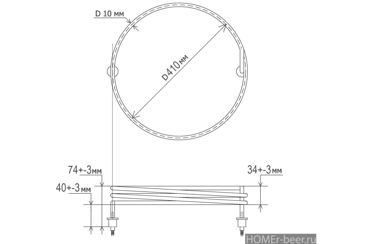 Круглый ТЭН для пивоварни 3,0 кВт d=360мм, штуцер М18